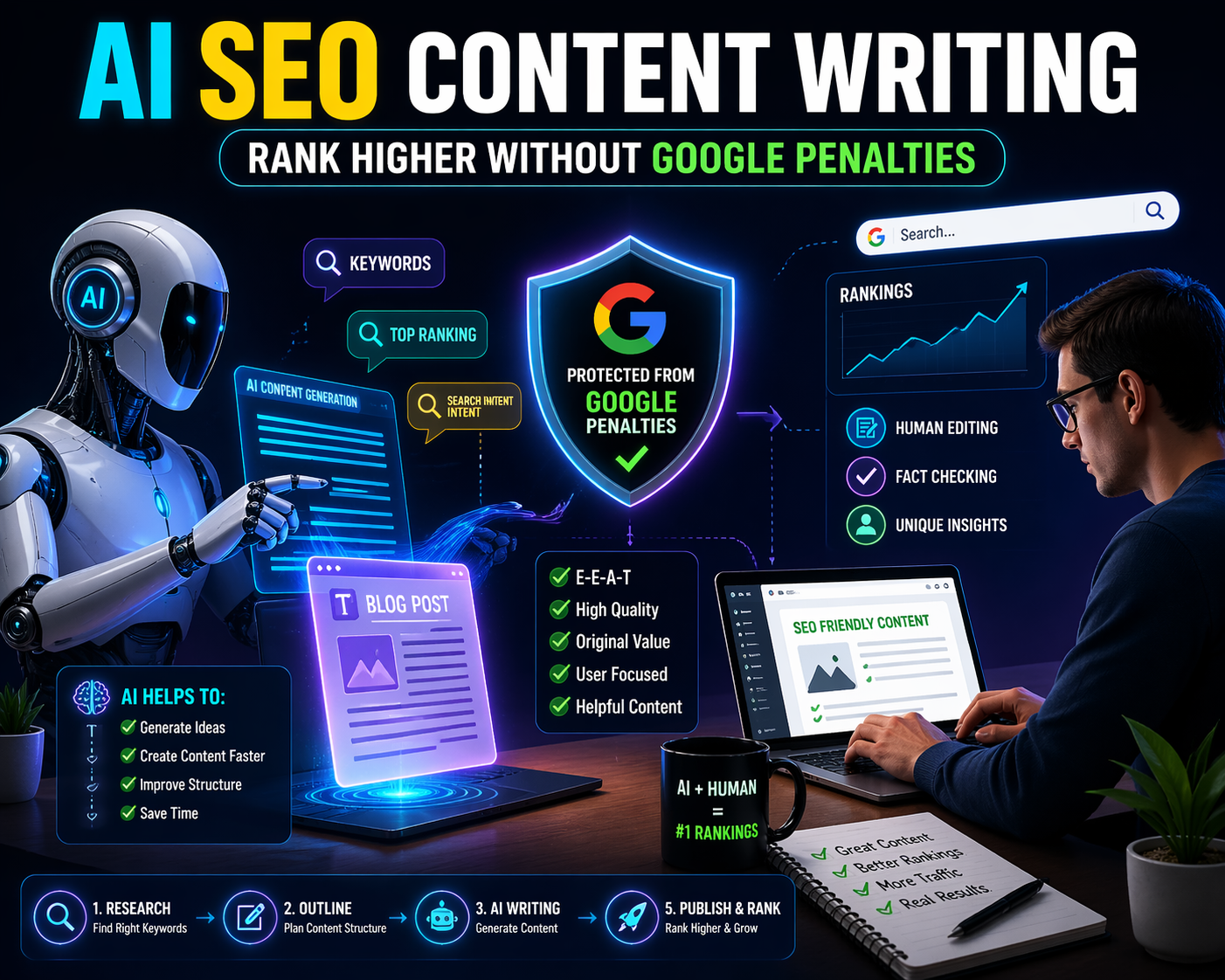 AI SEO Content Writing: Rank Higher Without Google Penalties